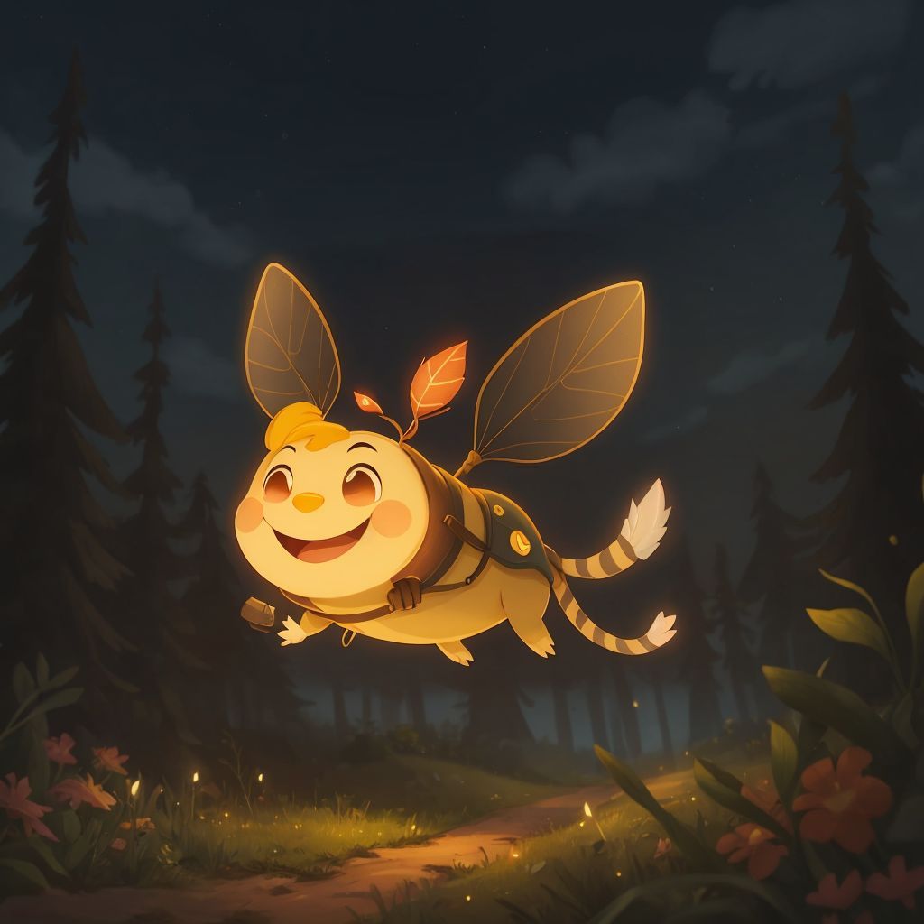 Spark flying through the night, glowing with a pure light