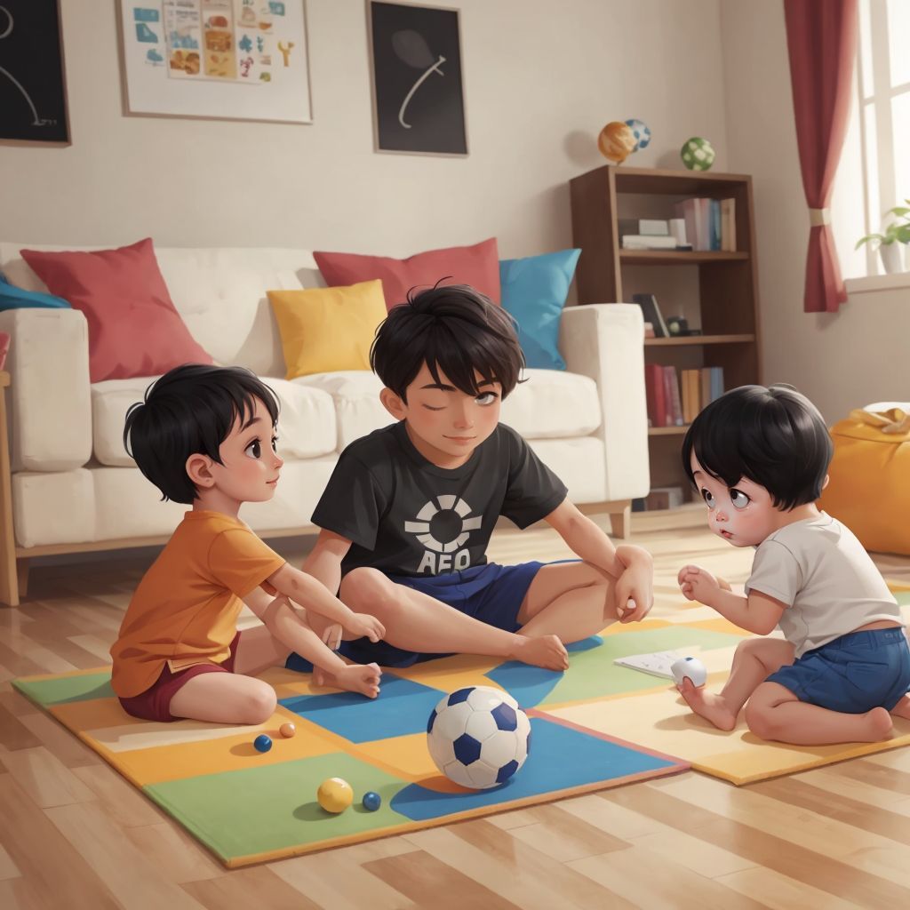 Kai rolling a ball back and forth with other babies. They are all laughing and having a great time.