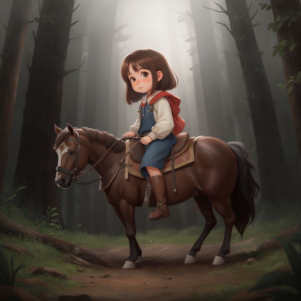 Luna holding onto Astra's mane, pushing through a dark fog with determination on her face.