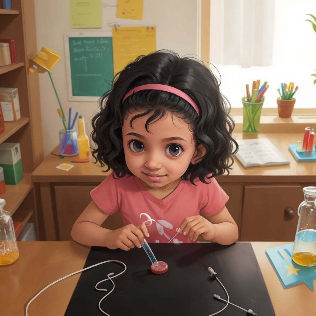 Mayar conducting a science experiment with a look of concentration
