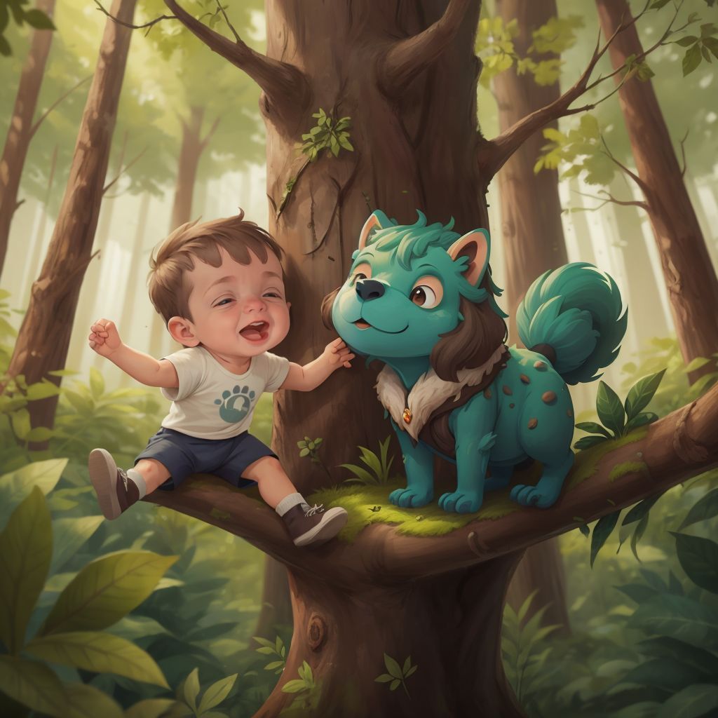 John Jr and Octun climbing a tree with smiles on their faces