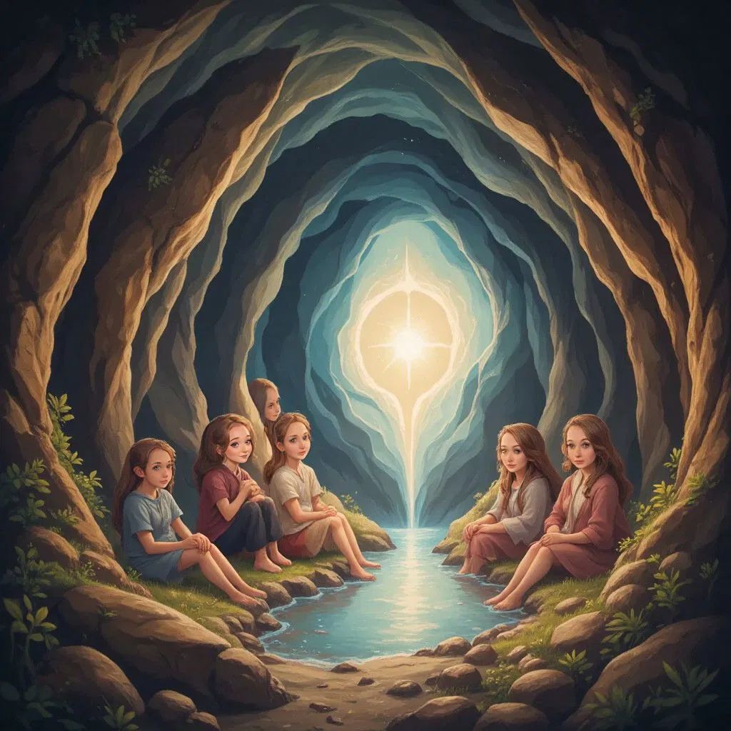 A kind spirit in the cave, Claudia and friends listening intently to its stories