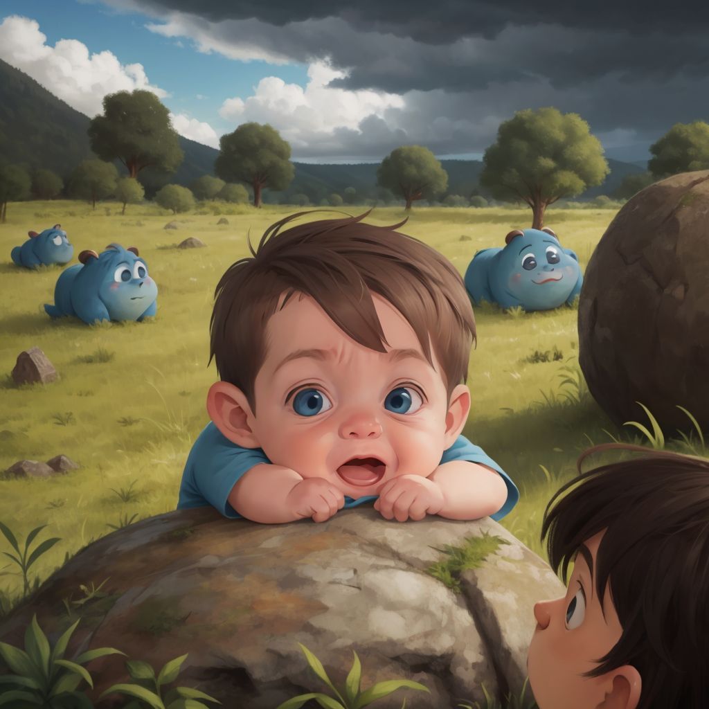 John Jr looking worried with dark clouds in the sky and trolls appearing in the distance