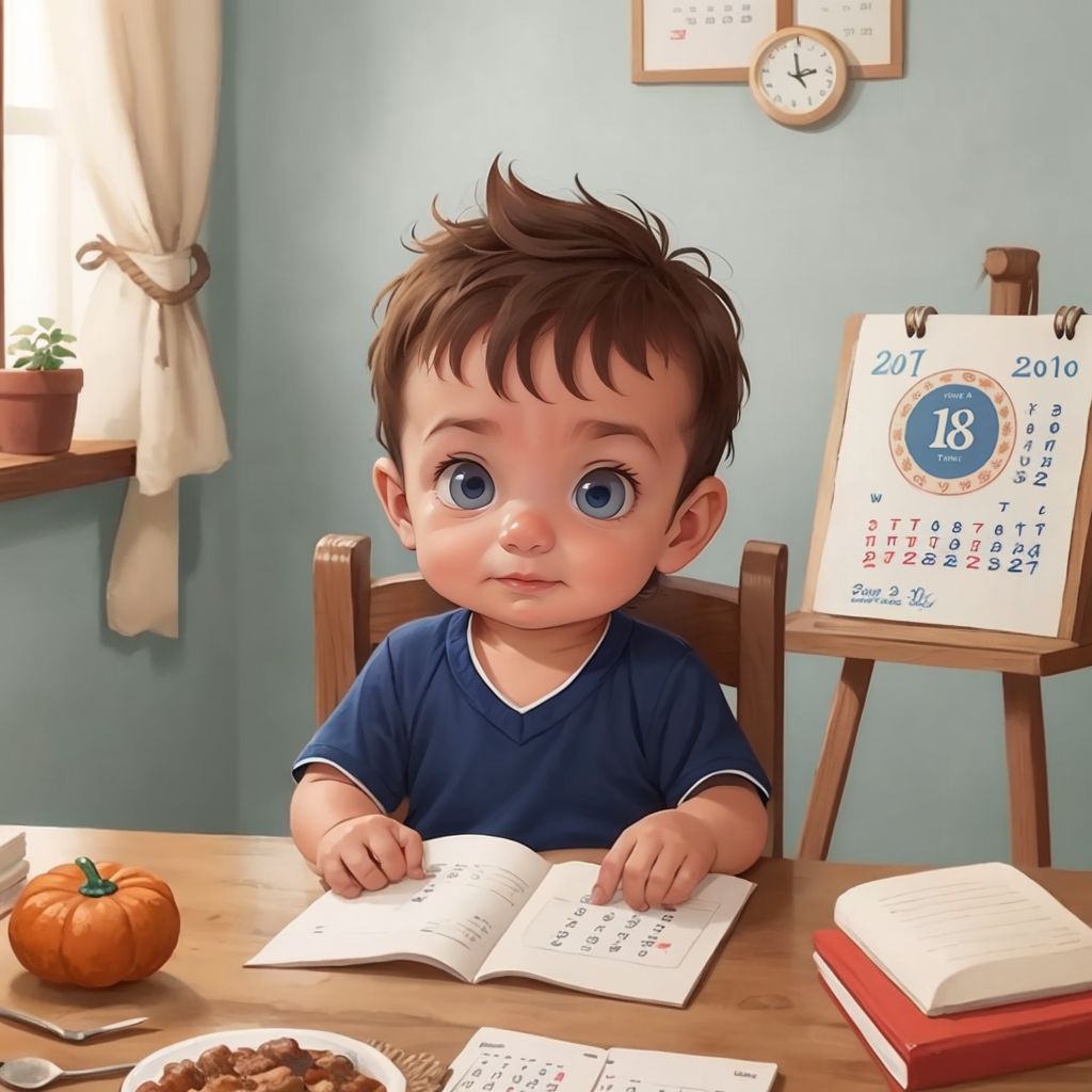 John Jr with a thoughtful expression, sitting next to a calendar with Thanksgiving circled