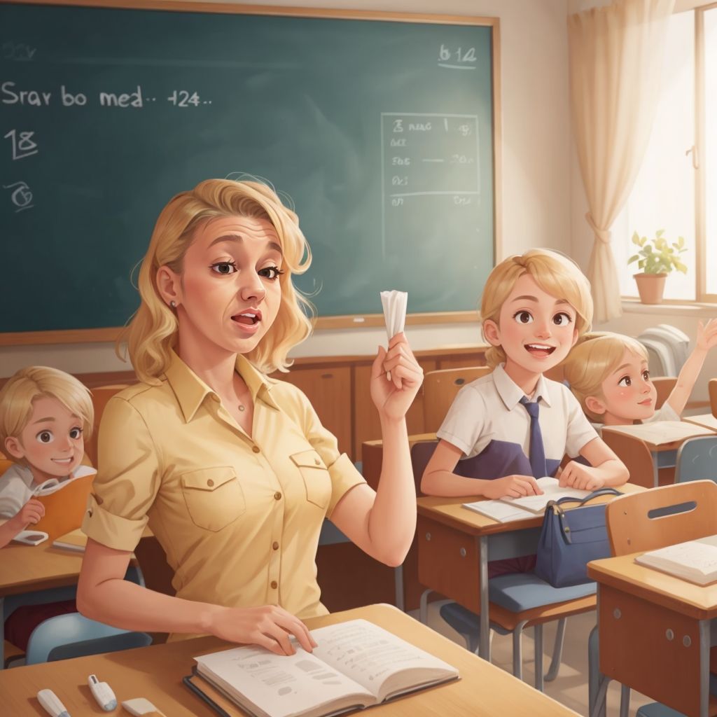 Gabby in a classroom with the children, holding a bag of special powder, with excited expressions on the children's faces