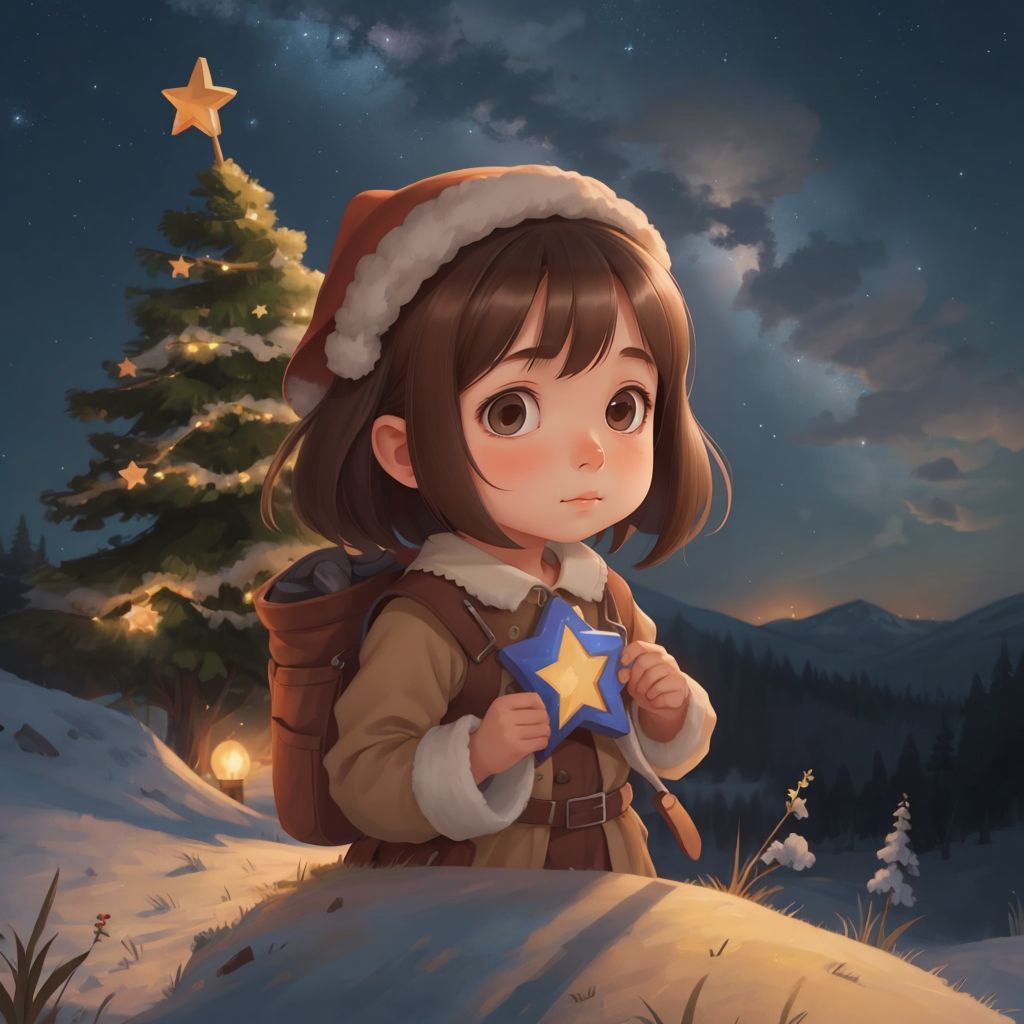 Luna standing proudly at the peak of Starfall Hill, holding a starlit token with a look of joy.