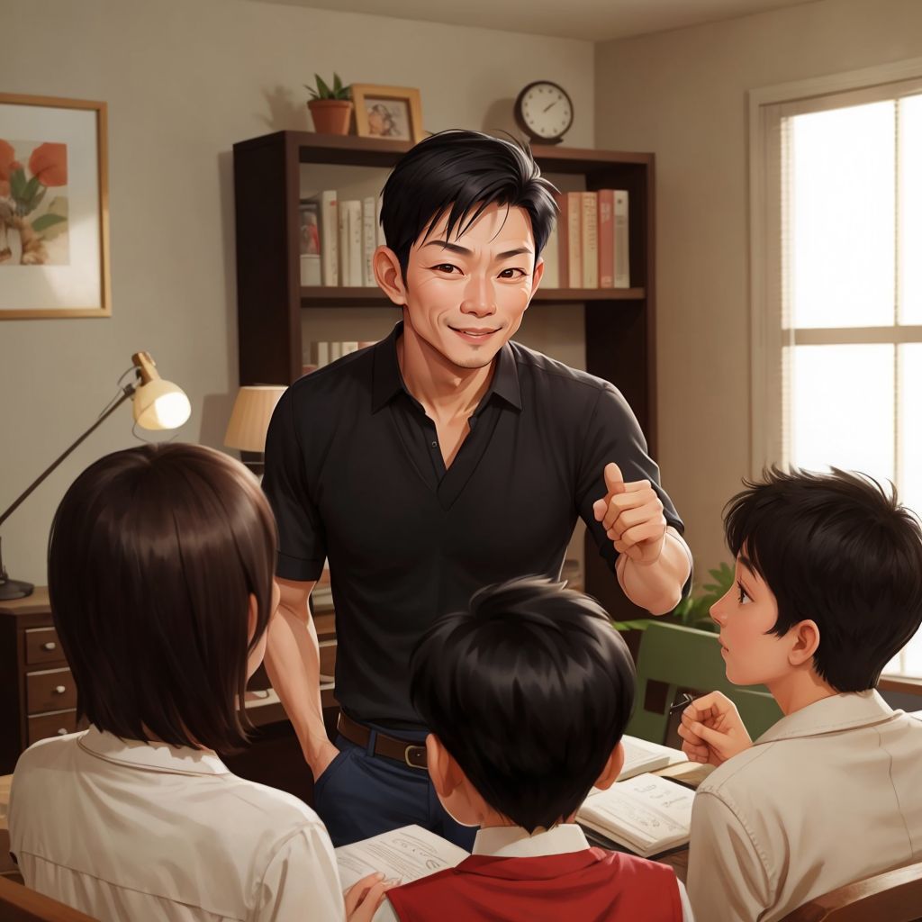 青年鄧 and his friends gathered around, listening to stories from the elders.