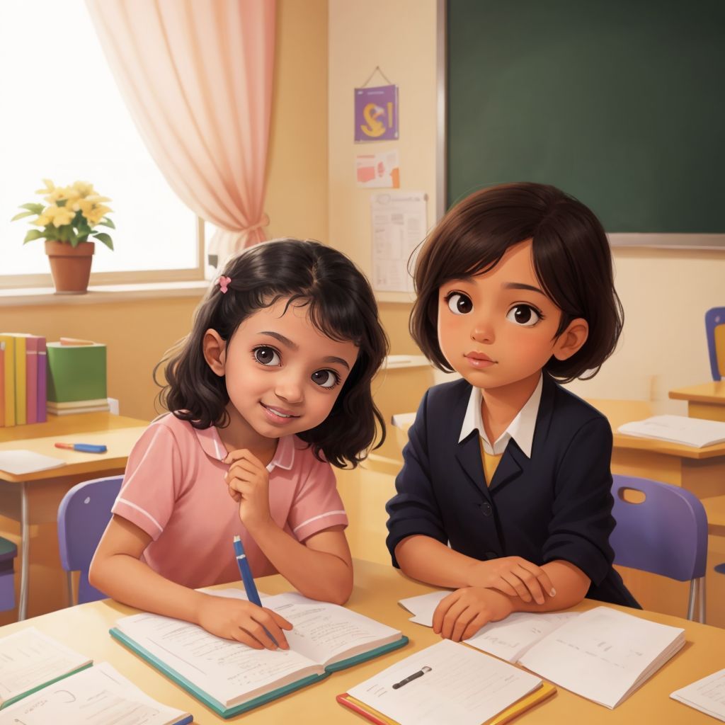 Mayar meeting Mrs. Lopez in a bright classroom, both smiling warmly