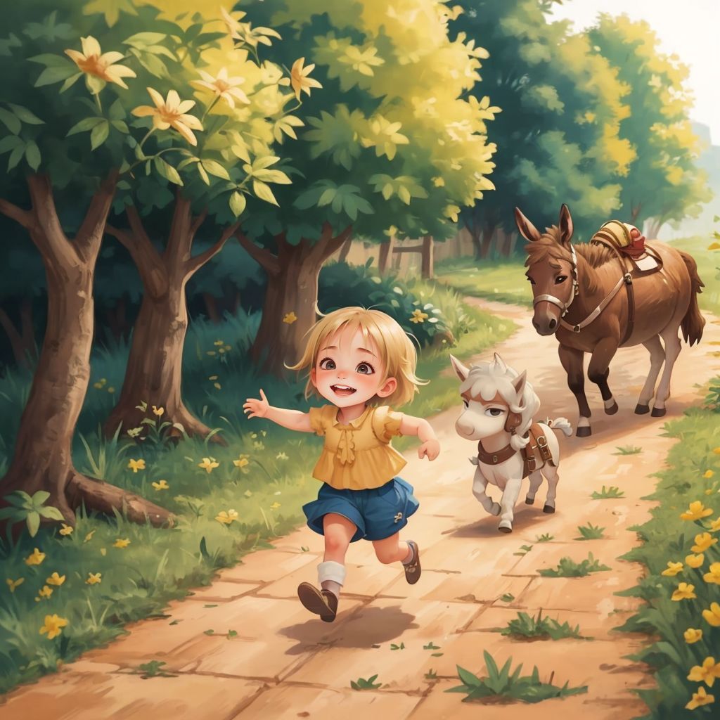 Ish running towards a mommy donkey and her colt, looking excited.