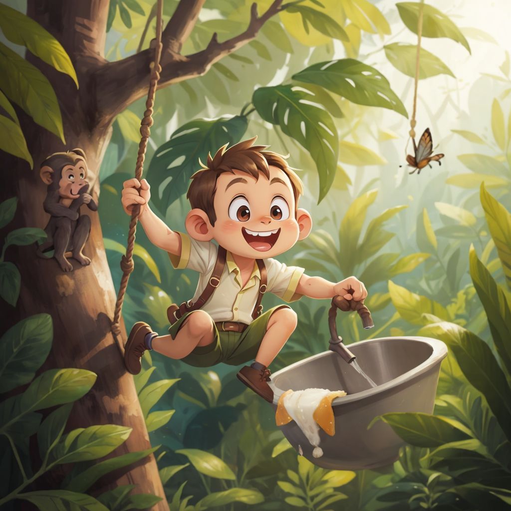 Max the Monkey looking curious at a sink, preparing to wash his hands with soap and water