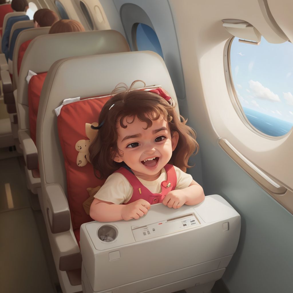 Hiba sitting in a plane, looking out the window with excitement