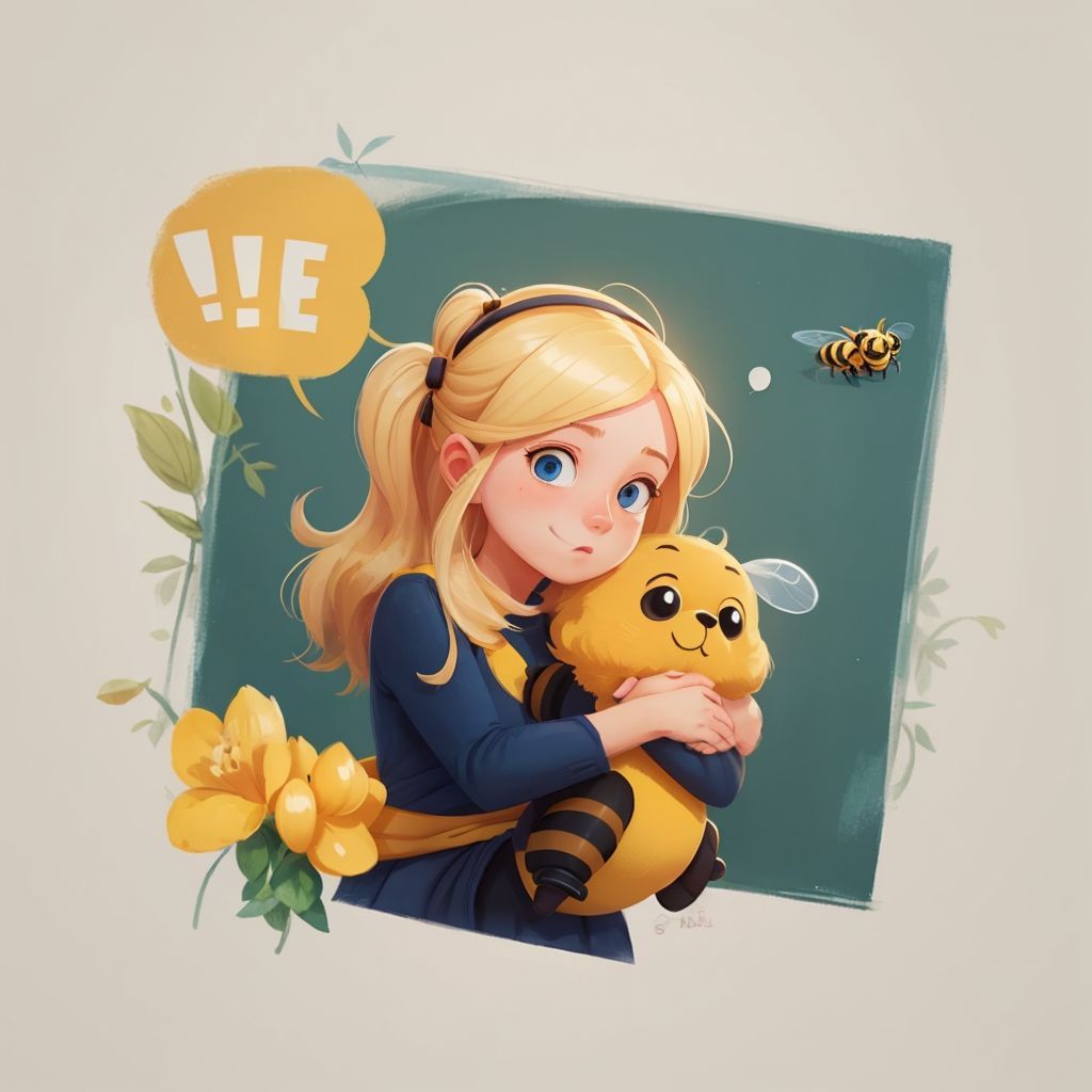 Mrs. B hugging Little Bee with her fuzzy arms, both looking a bit sad but hopeful