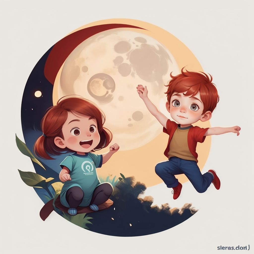 Groog holding an invitation with a moon illustration, with Ali jumping for joy