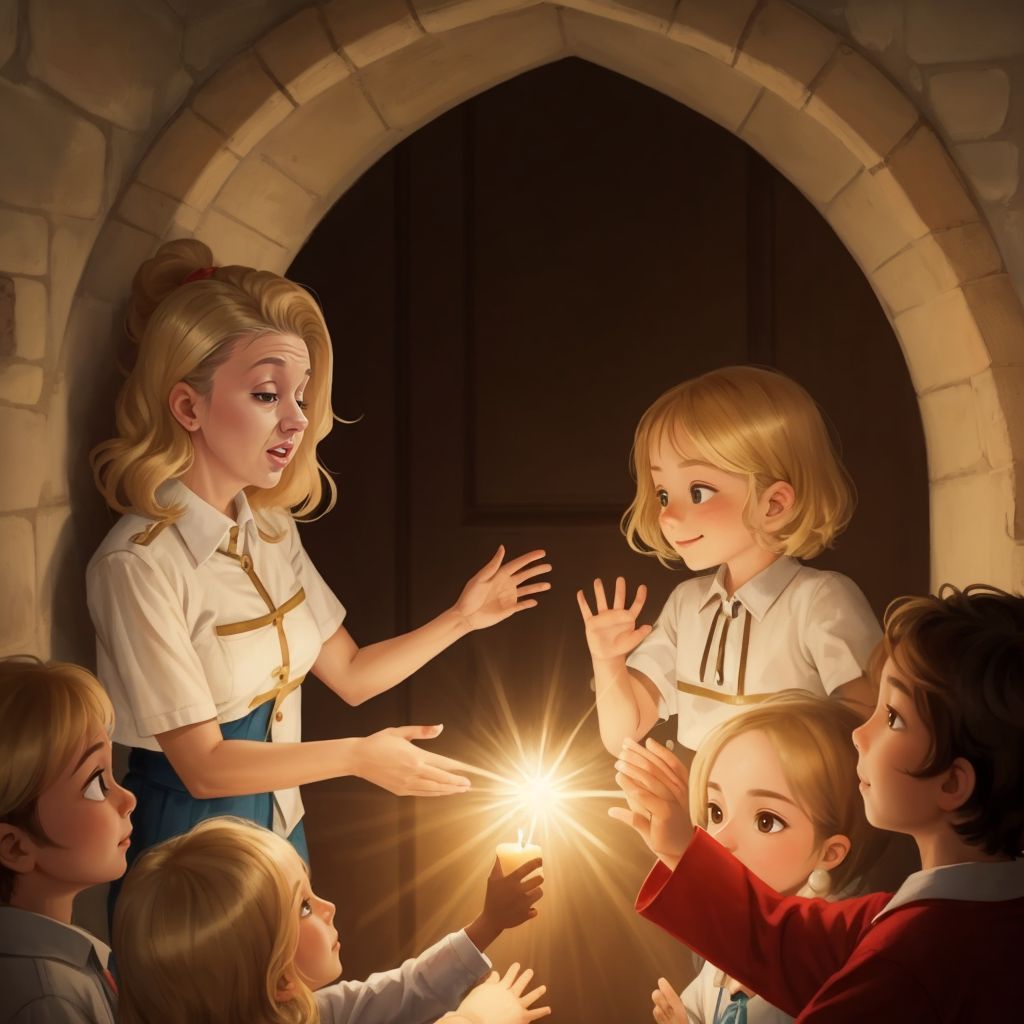 Gabby holding a special light, showing clean hands of the children, with smiles and high-fives all around