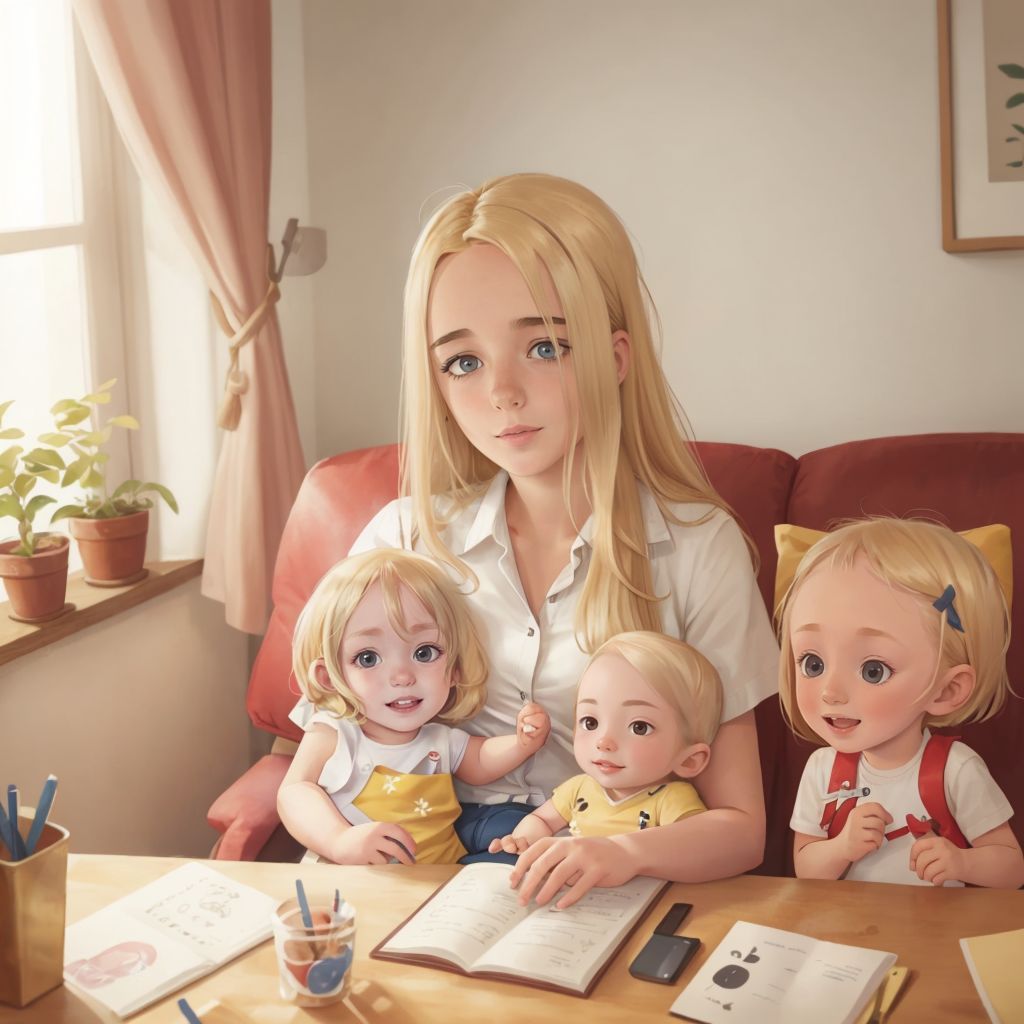 Mummy sitting with Rori, Willow, and Lilli, explaining with a gentle smile. Willow and Lilli hugging Rori