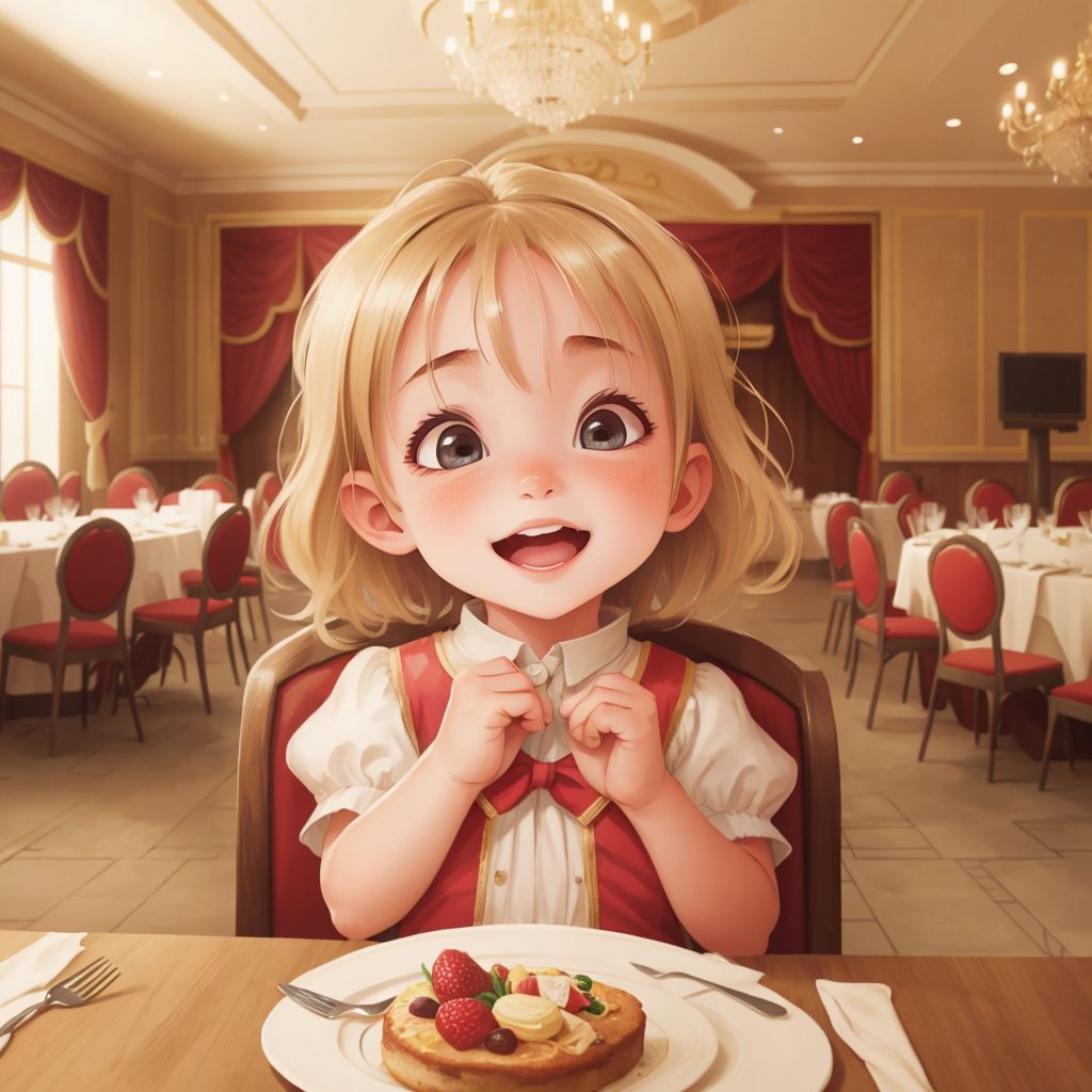 Ish gasping with a surprised expression, with a banquet hall in the background.