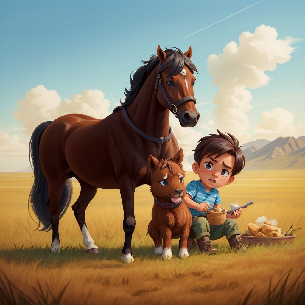 A rebellious colt struggling to find food in a drought-stricken field, while the obedient colt thrives on the provisions provided by the Master.