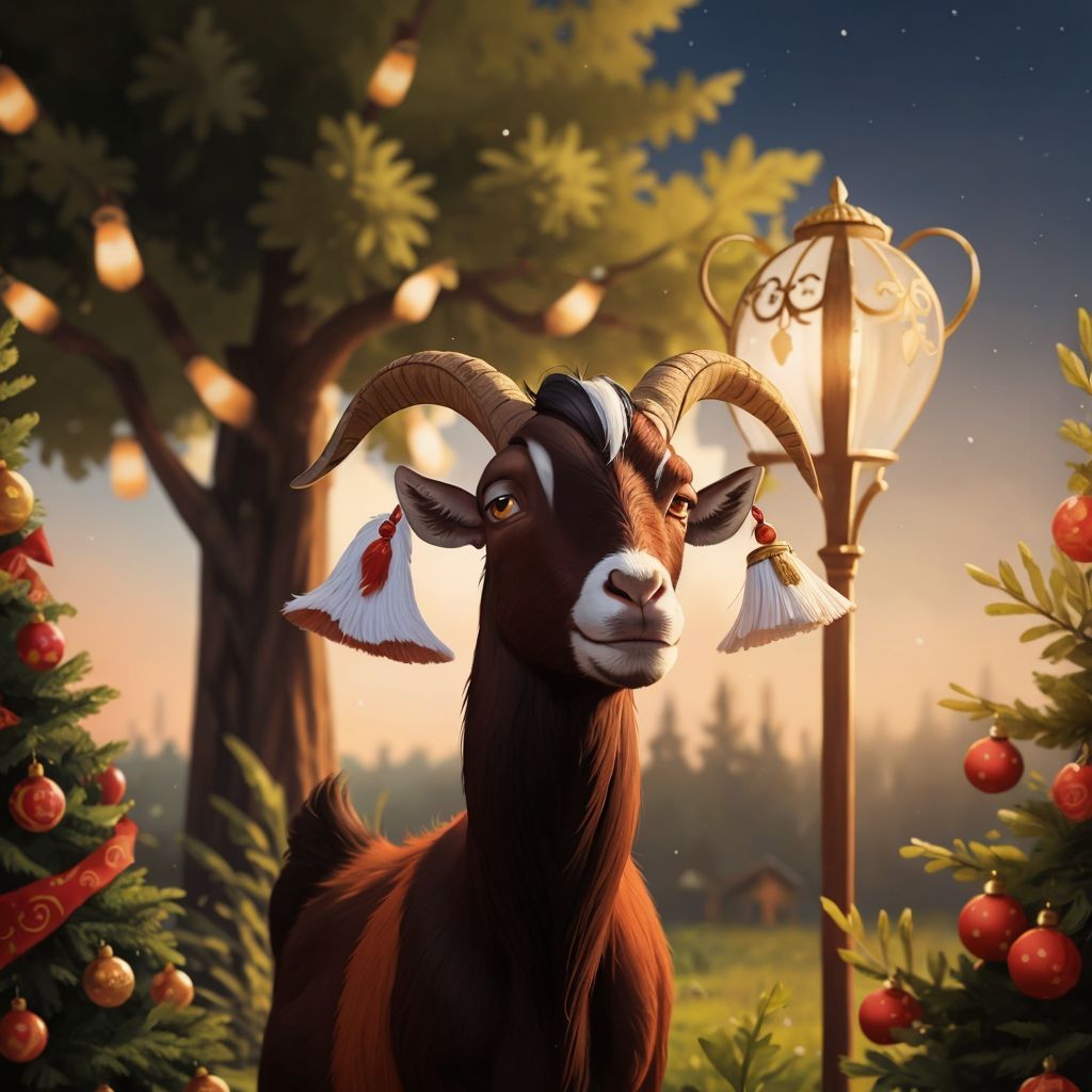 Rue looking amazed at the tree's lights twinkling brighter and ornaments shimmering