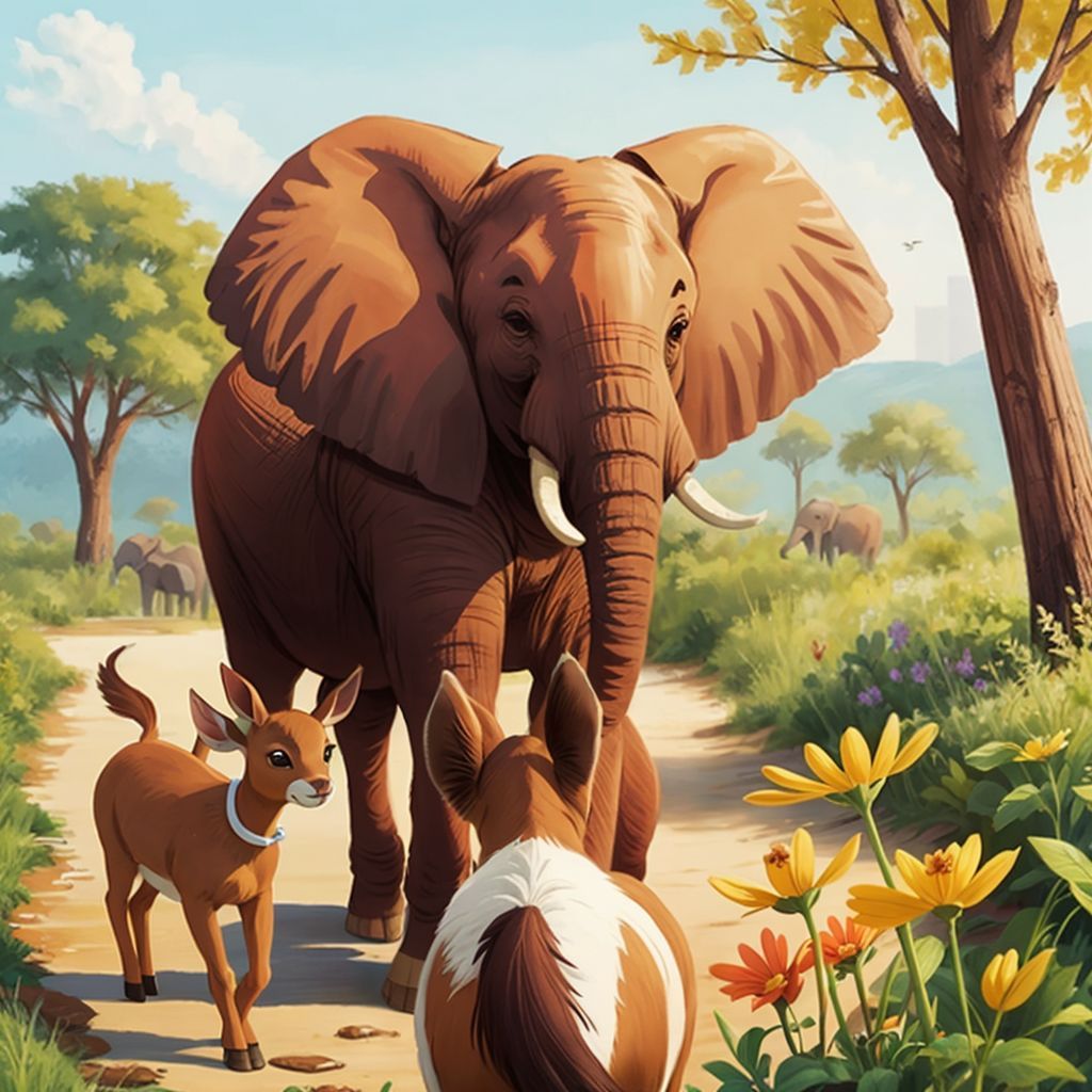 Trouble, Sunflower, and Katnis watching an elephant use its trunk to pick up food.