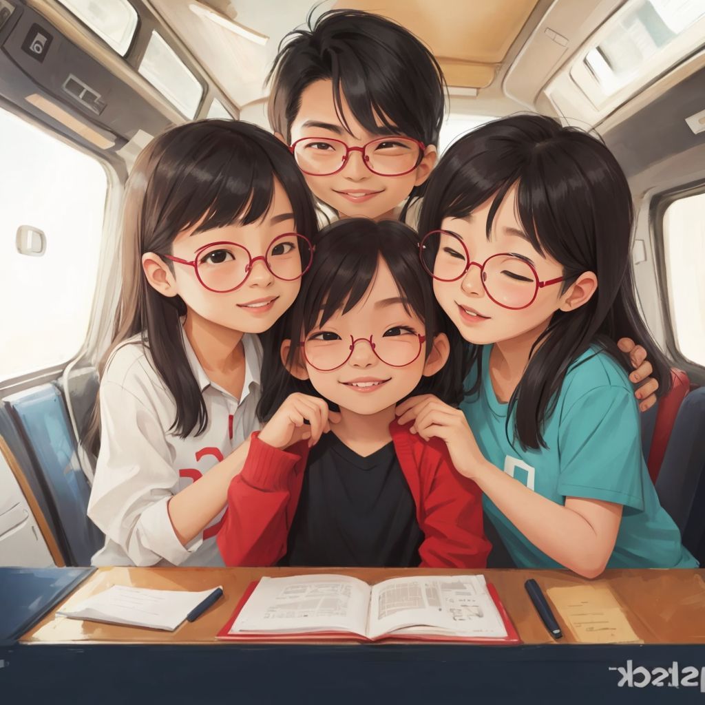 Hebe hugging her parents and smiling as they head home, with a tired but happy expression