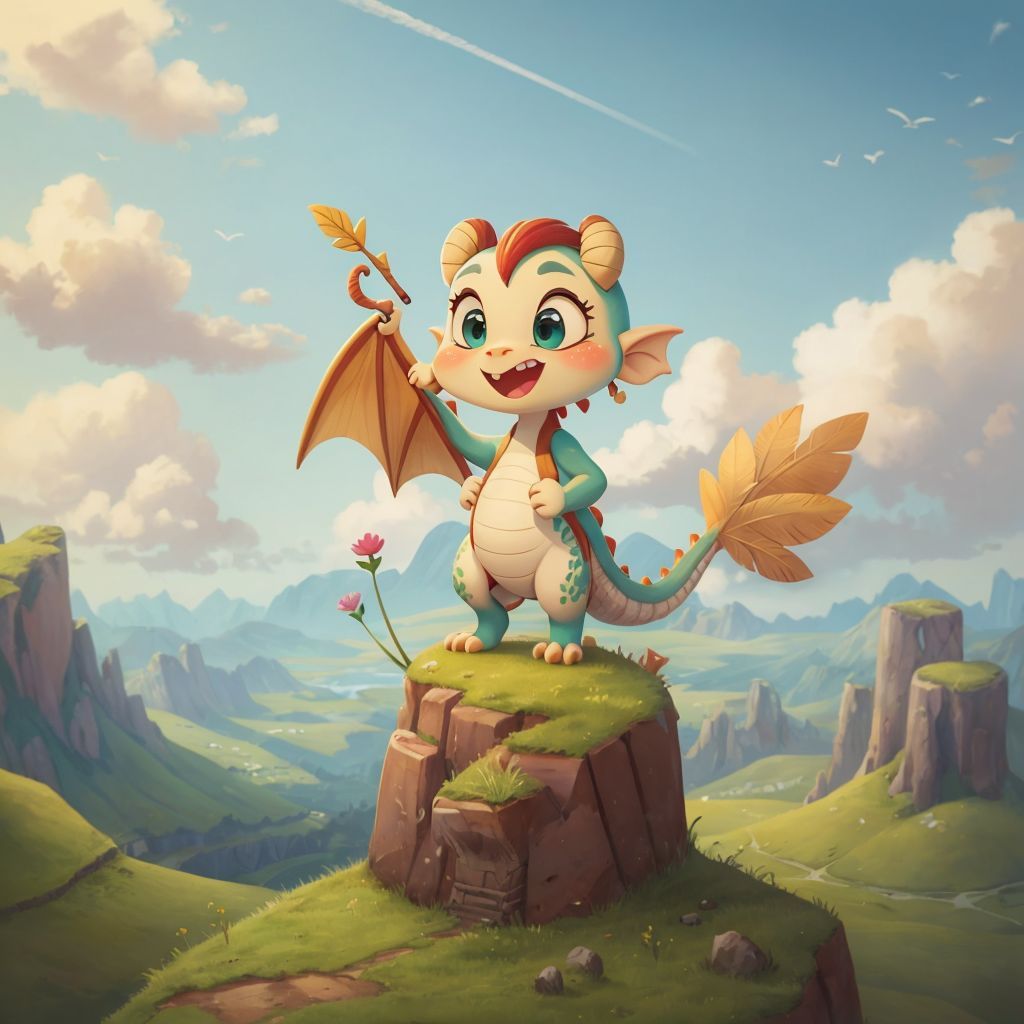Rio standing on a hilltop, holding a golden feather, with vast lands stretching out below.