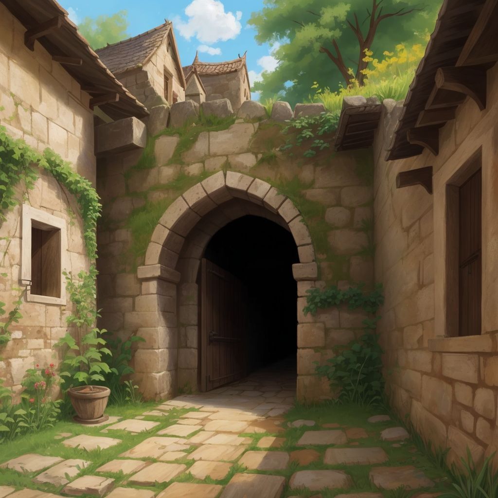 The old walled village with narrow gates and an ancient well.