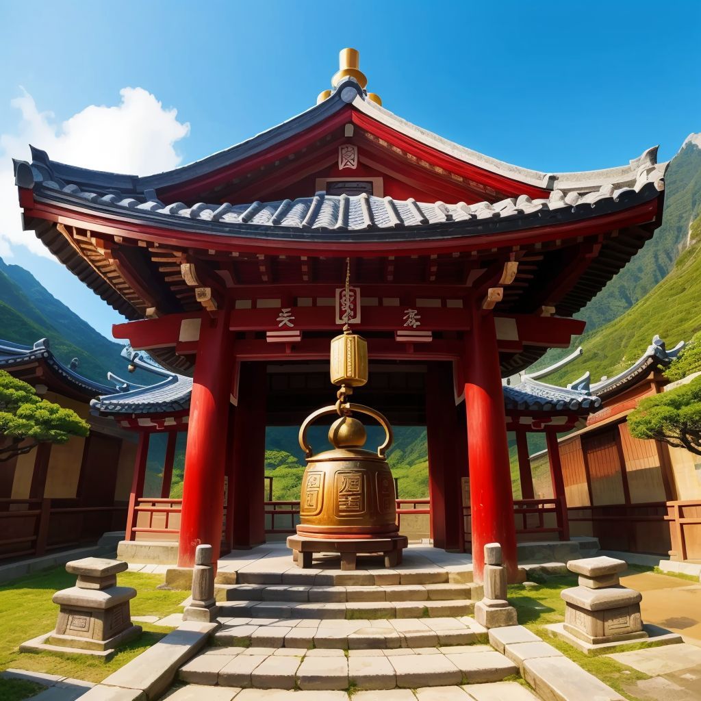 Ancient bell of 天后宮 ringing, with 松嶺鄧公祠 in the background.