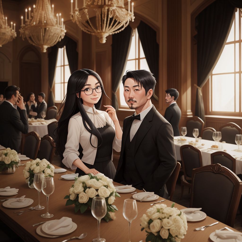 Jo and Max standing in awe in the grand dining hall of the Titanic.