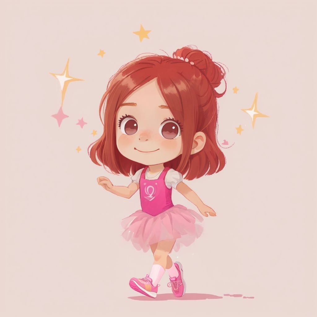 Grace with a thoughtful expression, nodding her head. Sparkly pink running shoes on her feet.