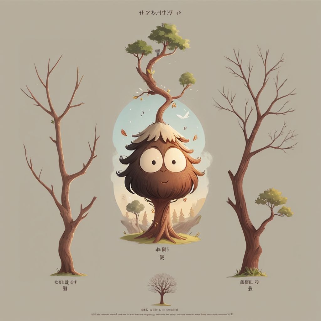 Spriggs surrounded by wise trees, each sharing their dreams and lessons, with Spriggs looking attentive.