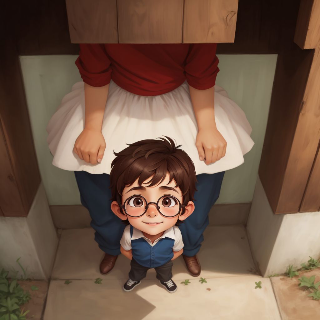Leon standing in front of his mom, looking guilty
