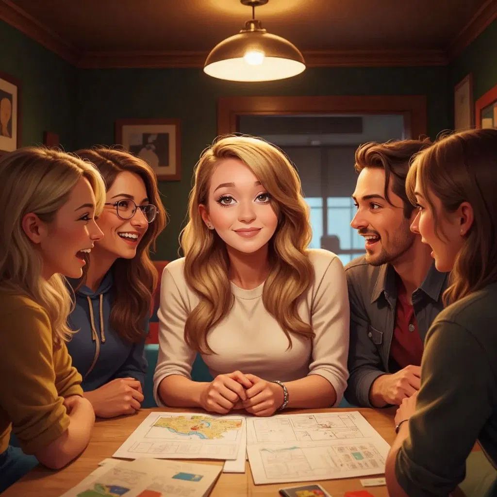 Claudia sharing a plan with her friends, everyone looking excited and determined