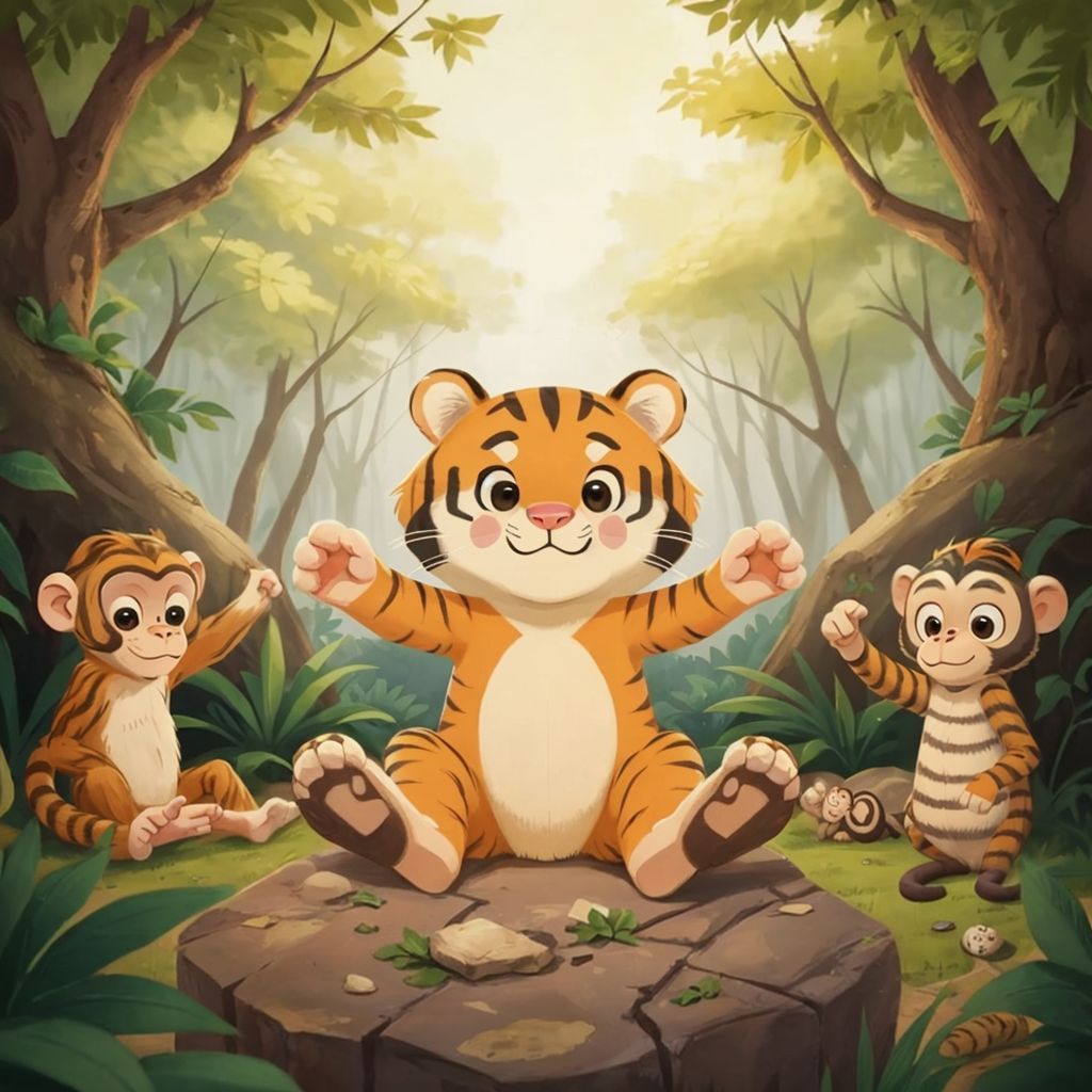 Jaden the nervous tiger watching monkeys play with a curious expression