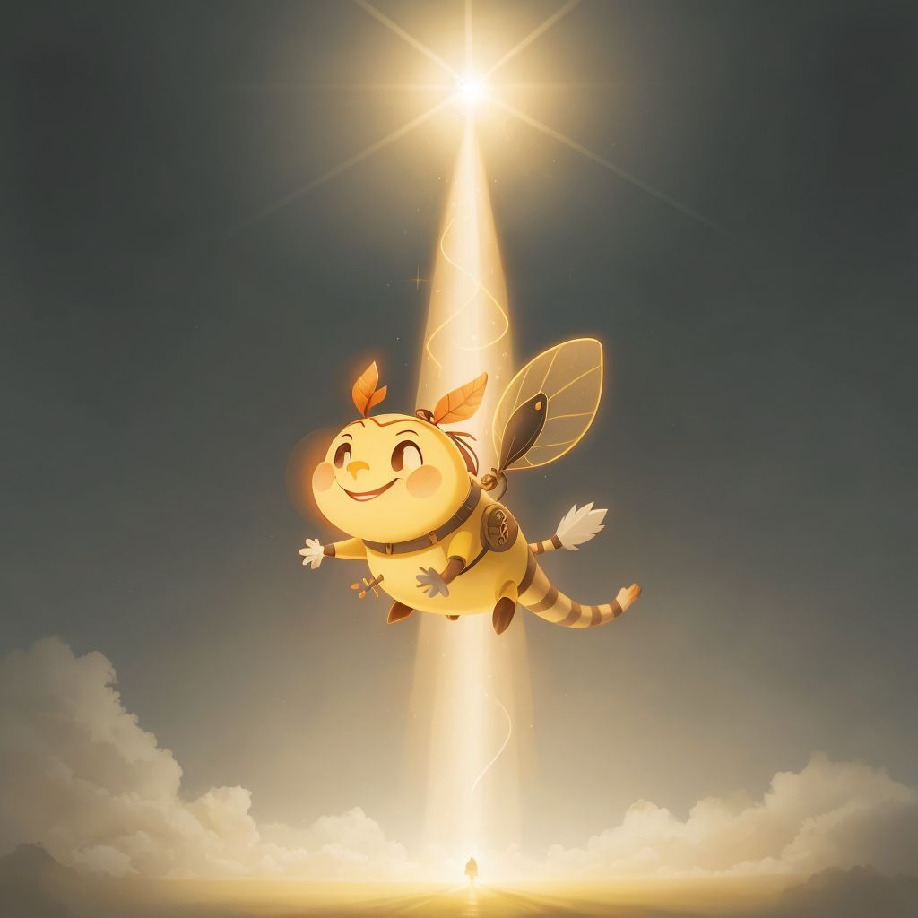 Spark glowing brightly, with a divine light shining down on him