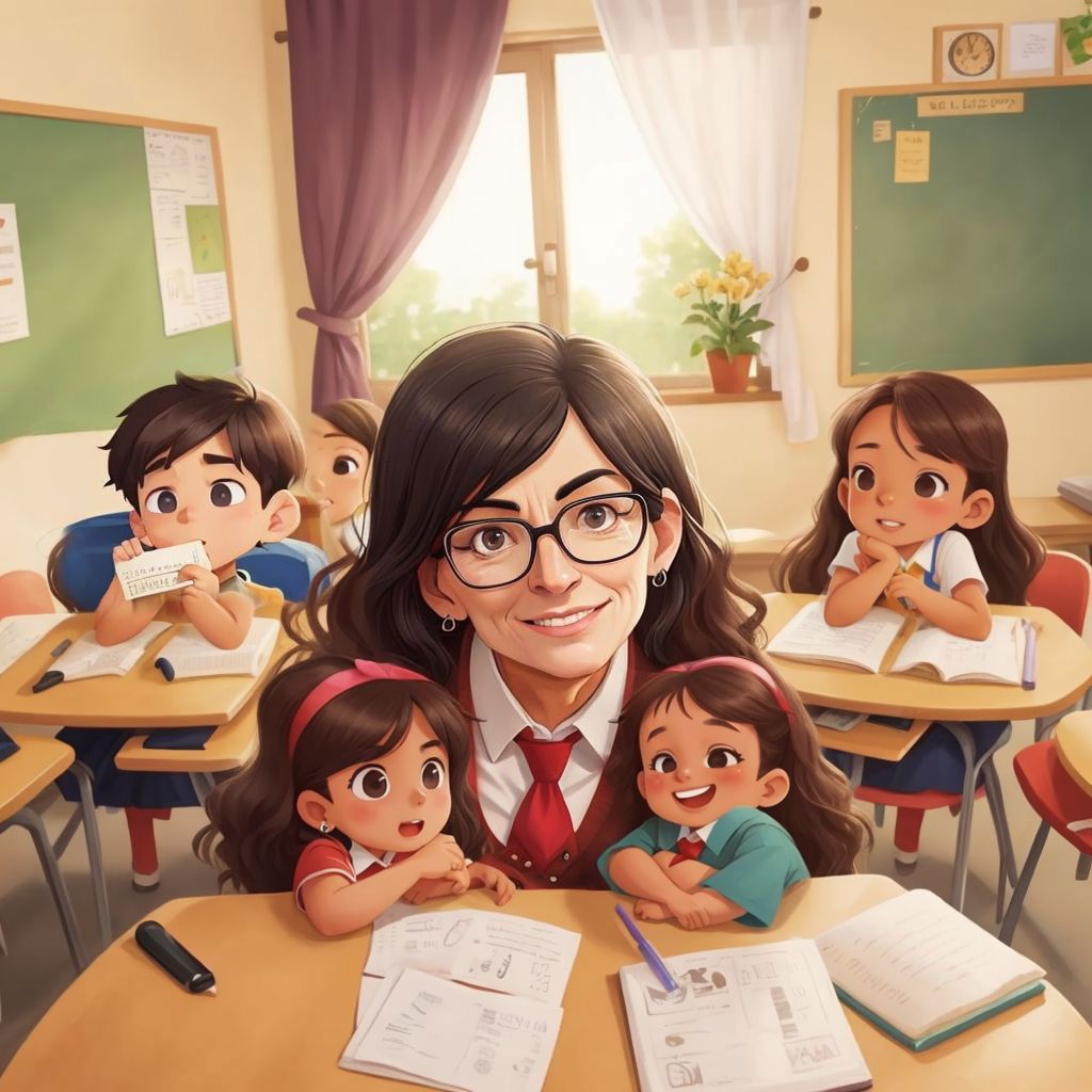 Carmelina crying in class surrounded by her classmates, who are showing their own missing teeth