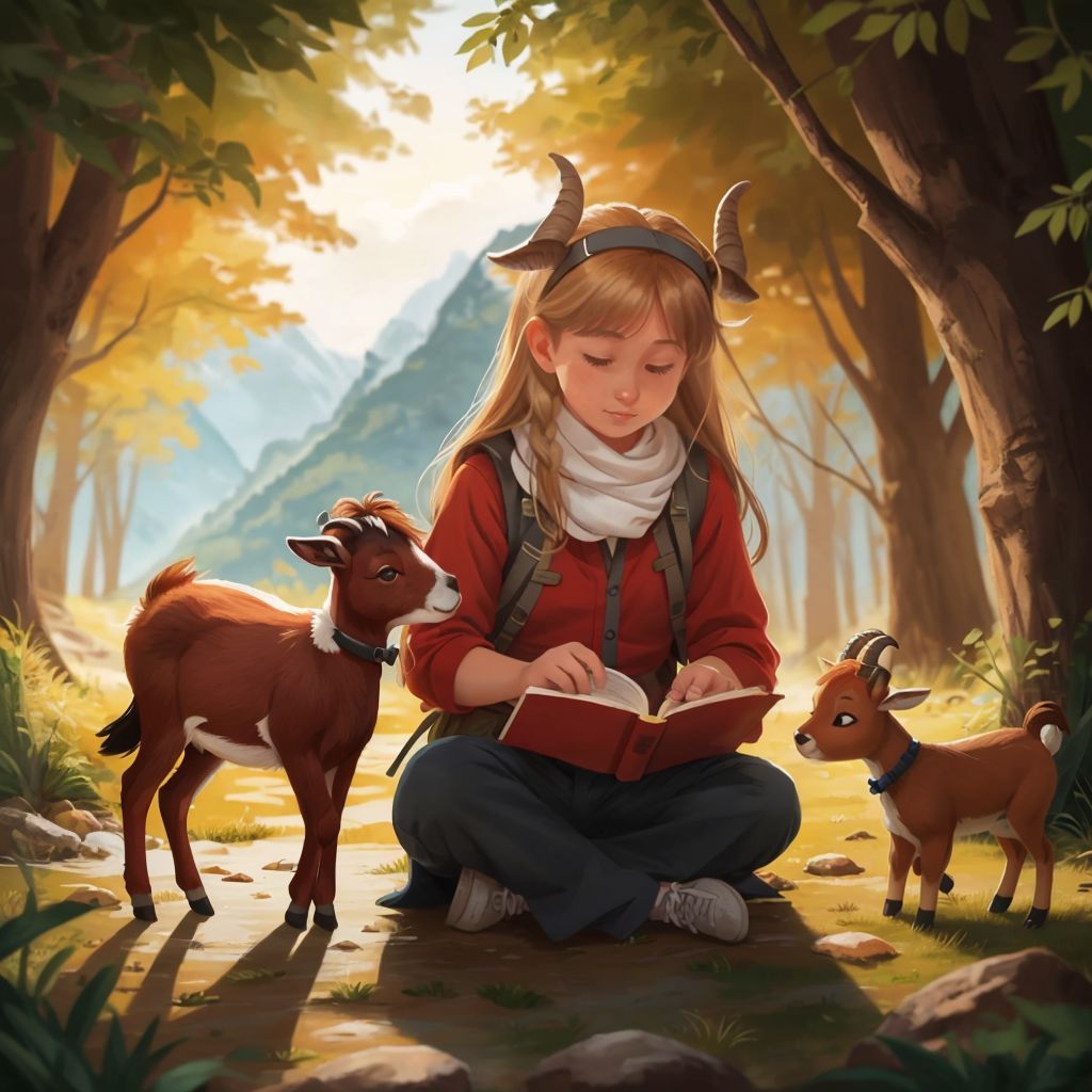 Rebel listening with wide eyes while Amanda reads a bedtime story. Trouble closes her eyes, feeling calm. The background shows a cozy bedtime scene.
