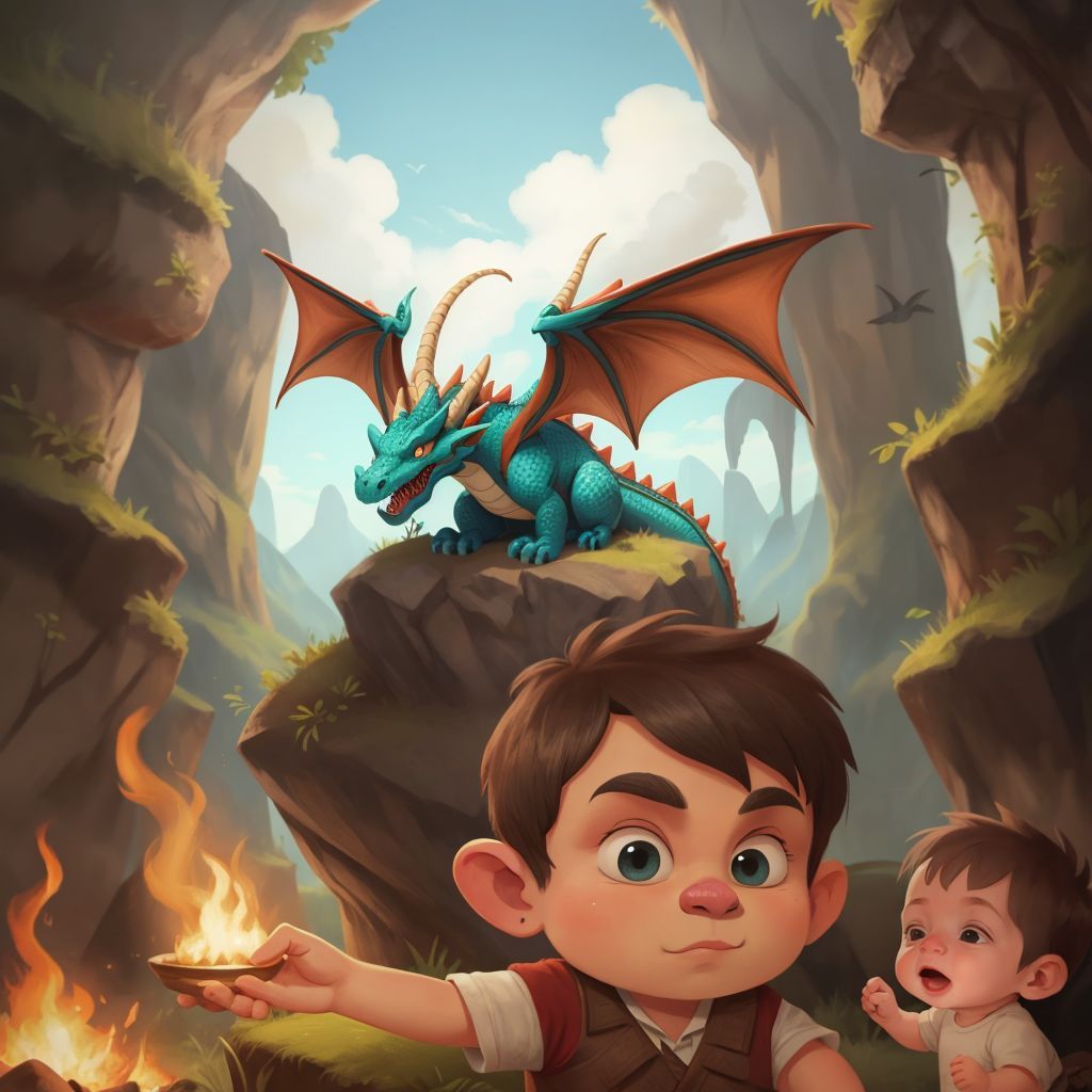 Kaba flying over trolls and blowing fire, John Jr cheering in the background