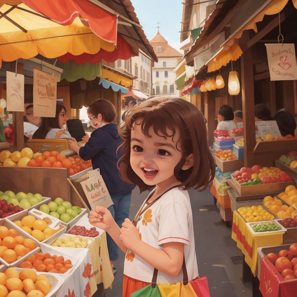 Hiba looking at colorful stalls in a bustling market