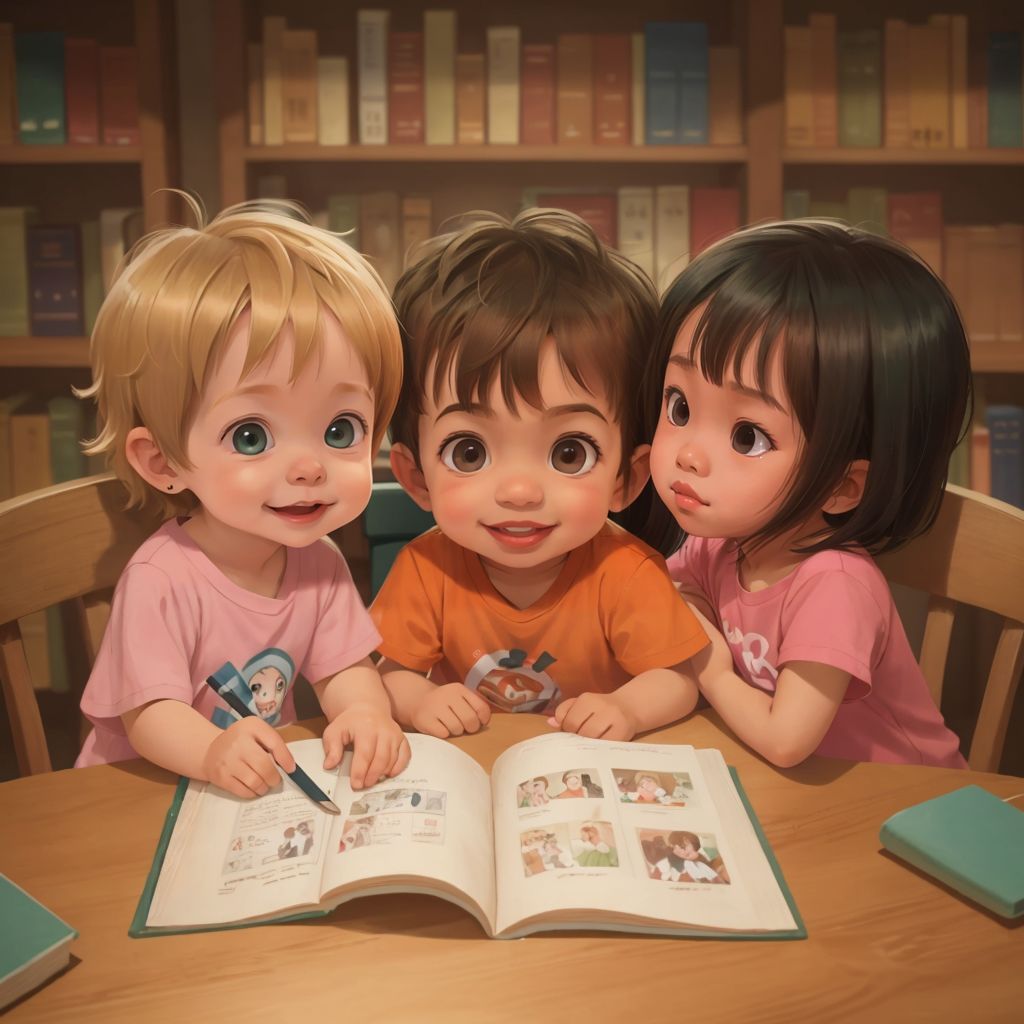 Ewan, Ando, and Elowyn hugging in the library.