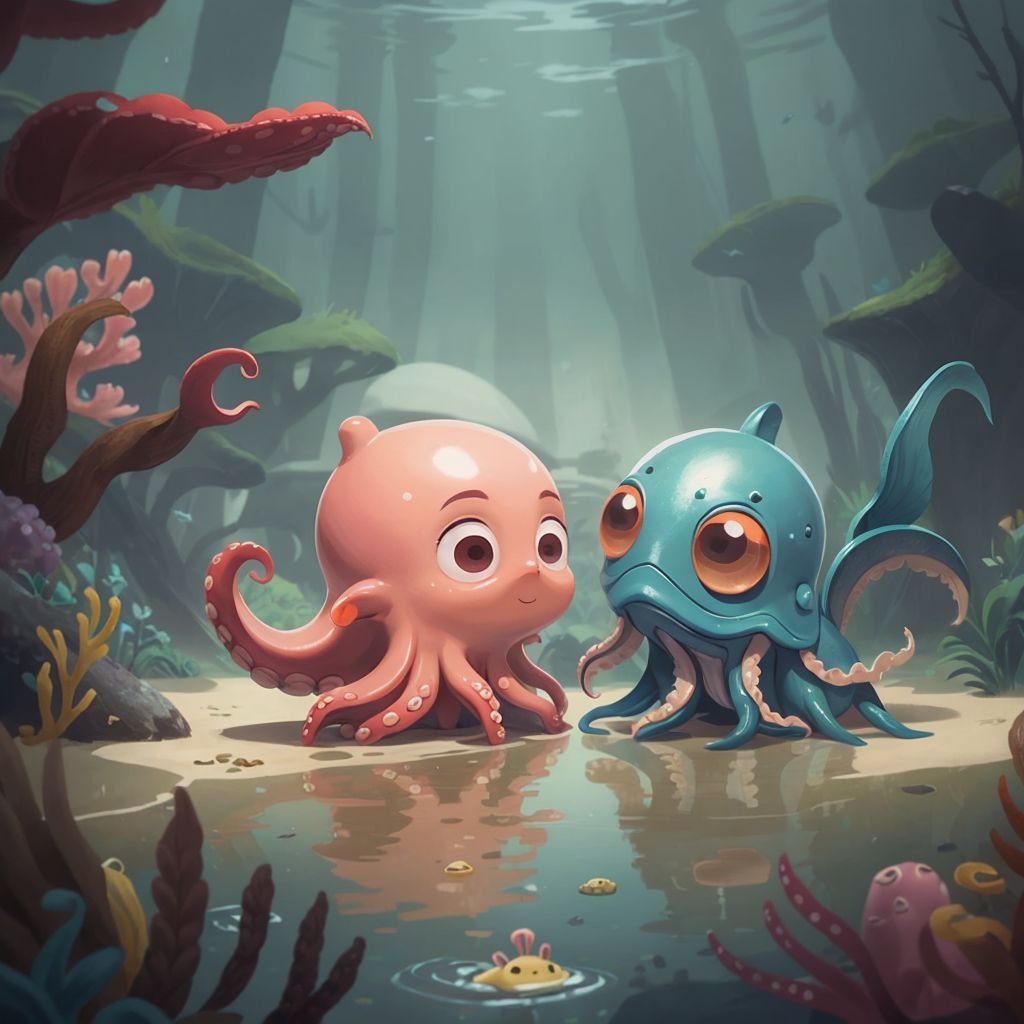 Octavia and Ollie swimming side by side, their friendship glowing