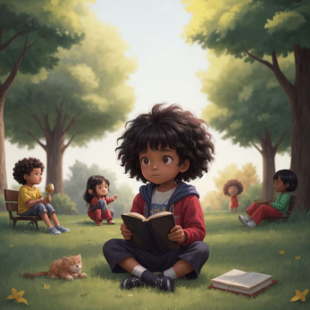 Layton sitting in the park with a lesson learned, surrounded by the warmth of his friends.