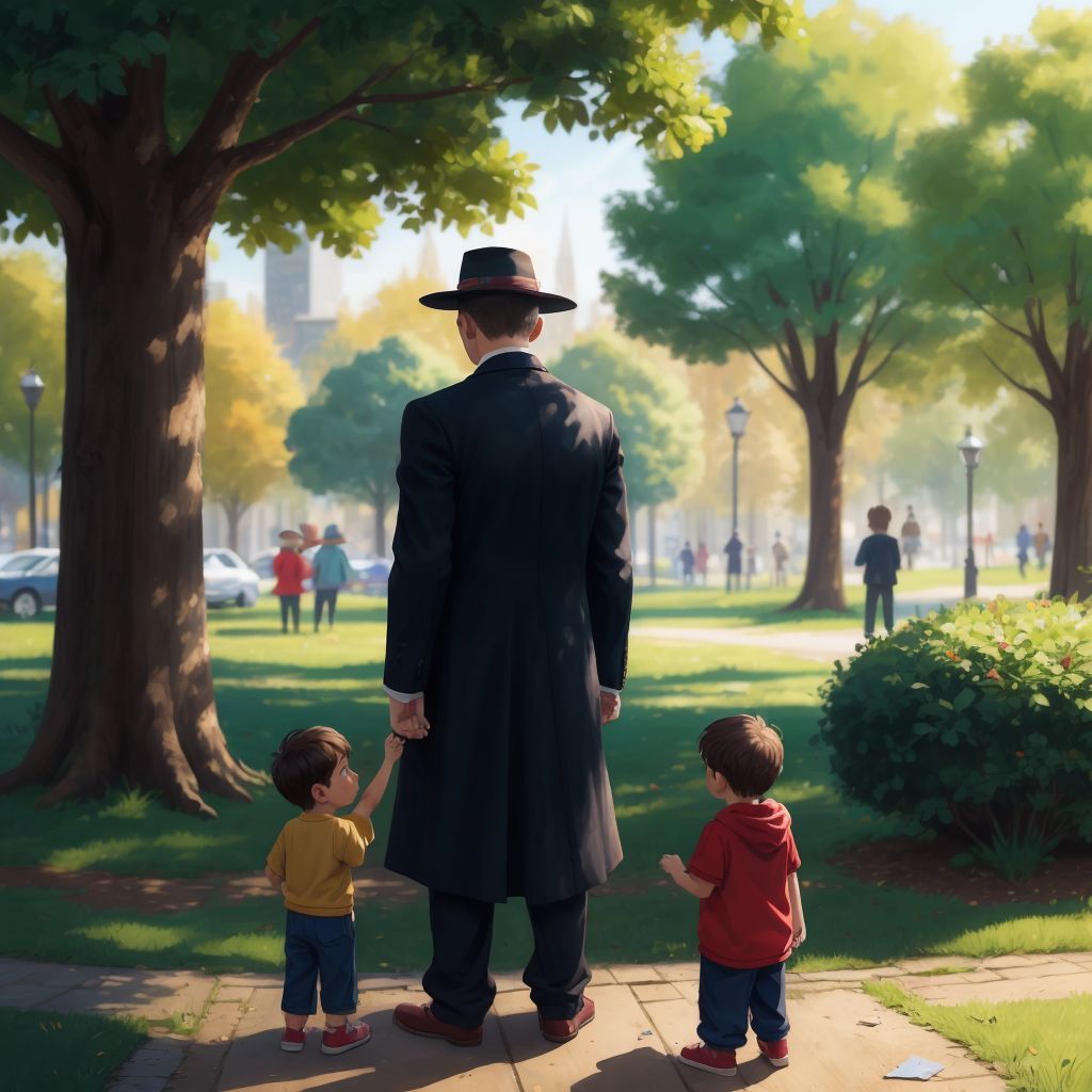 A mysterious man watching children play in the park, with an uneasy atmosphere