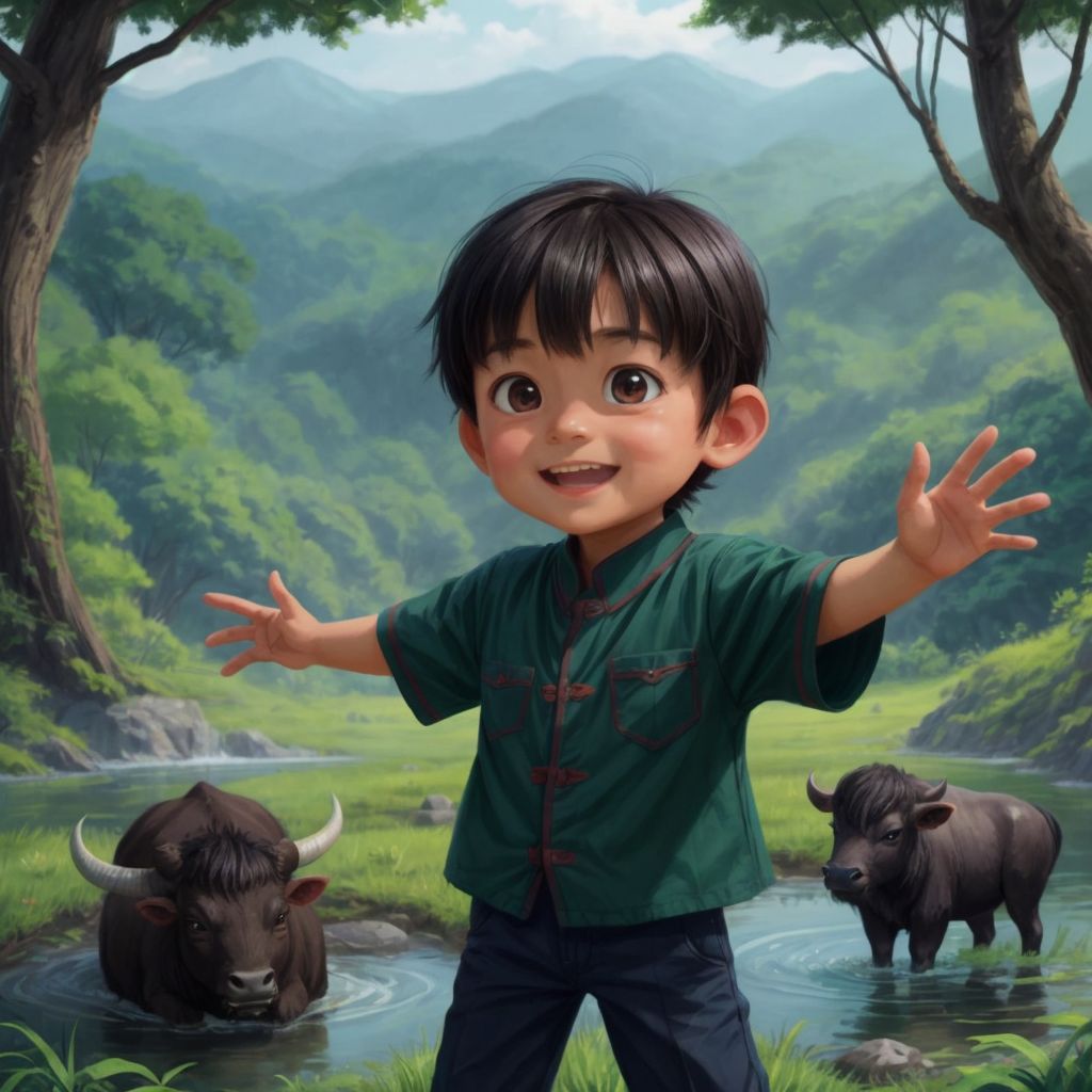 Makisig, with a wide smile, beckoning to Ligaya who is in the foreground, with a dense, green forest in the background.
