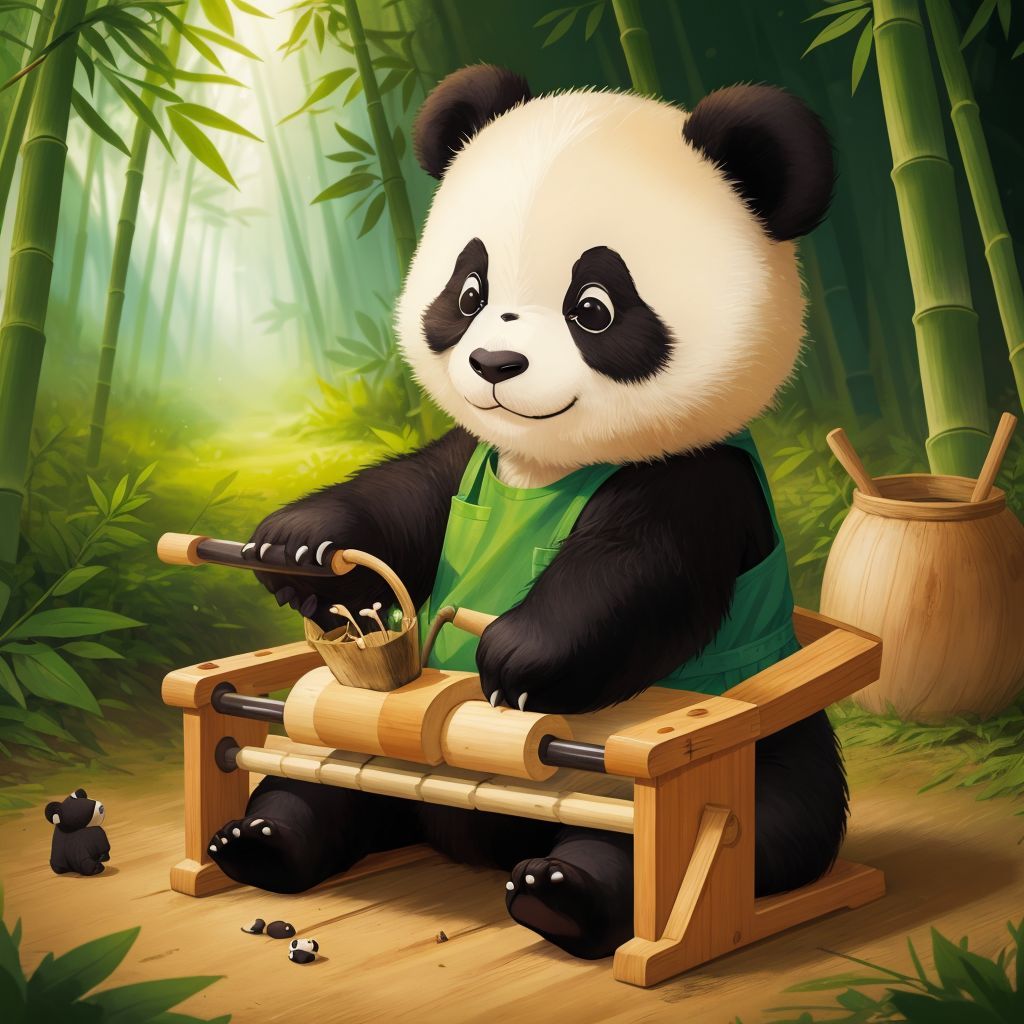 Chen working on a bamboo planting machine in the forest
