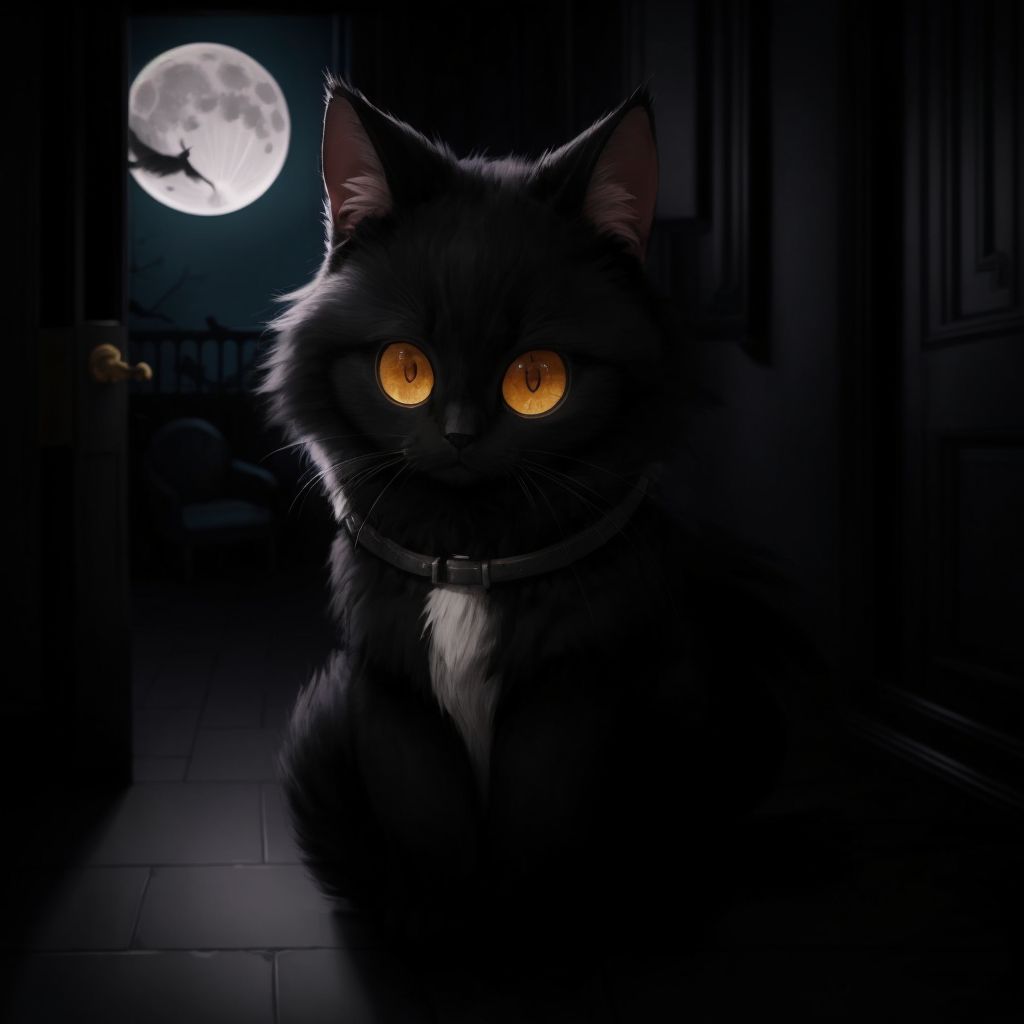 Rocky's silhouette against the moonlit hotel, his eyes glowing as he peers around a corner in a grand hallway.