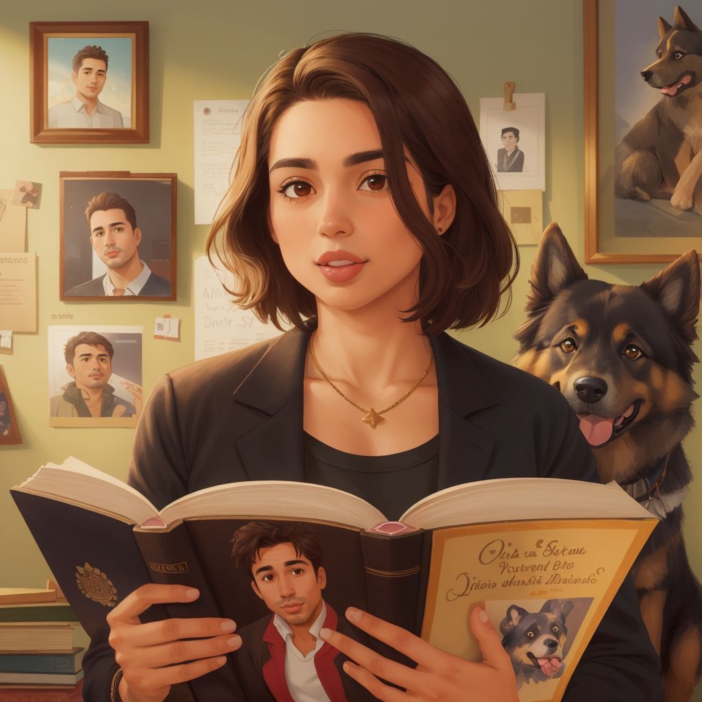 An open book with 'Días Perrosos' on the page, surrounded by memorabilia of Eri, Ju, and Grishka's adventures.