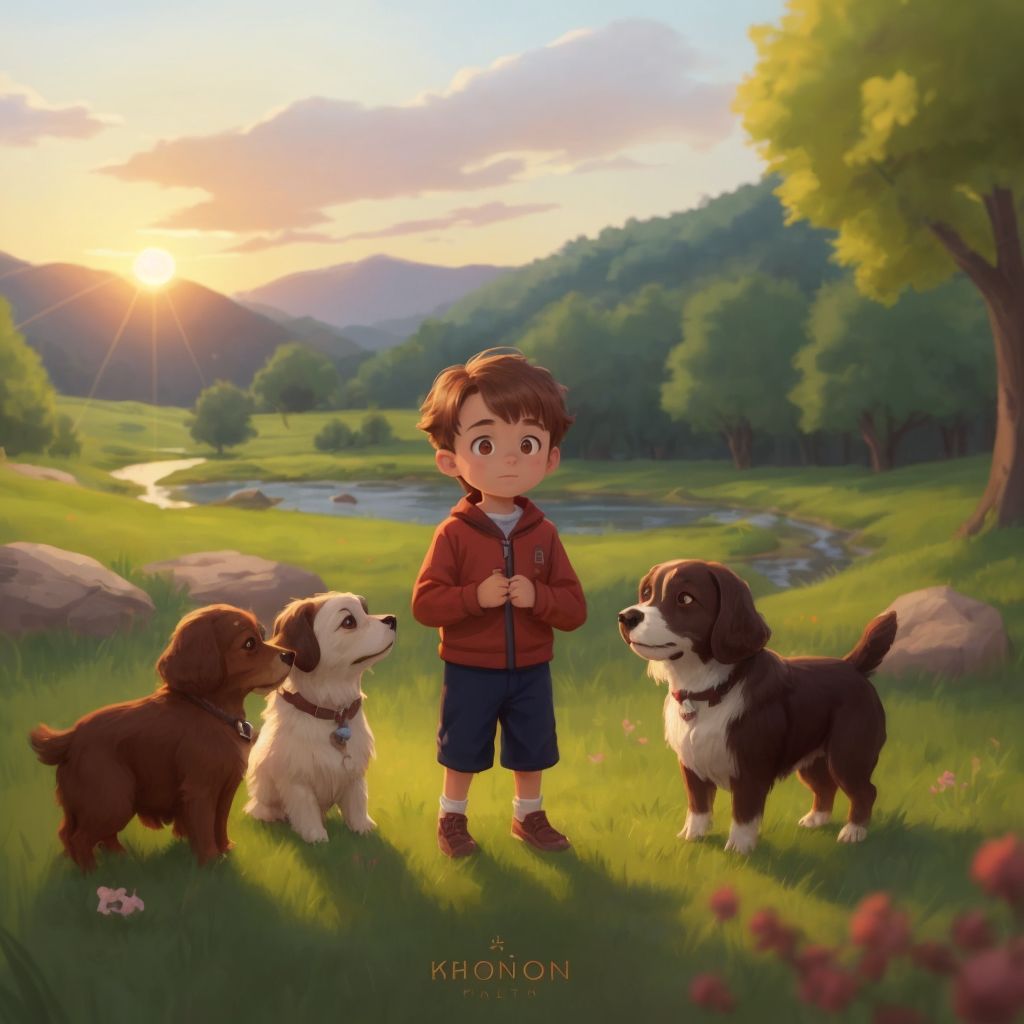 Charlie and Felix, surrounded by their friends, sharing their tale with the sunset over Willow Creek in the background