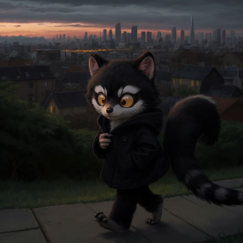 Rocky heading back to his hiding spot as dawn breaks, with the city in the early morning light visible in the background.