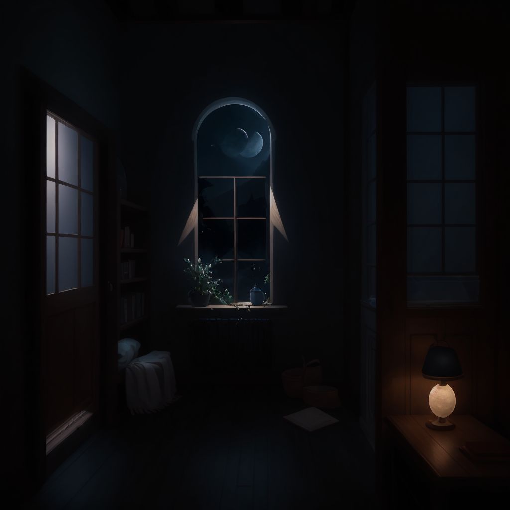 A quiet house at night, moonlight streaming through a window, hinting at the magical transformation