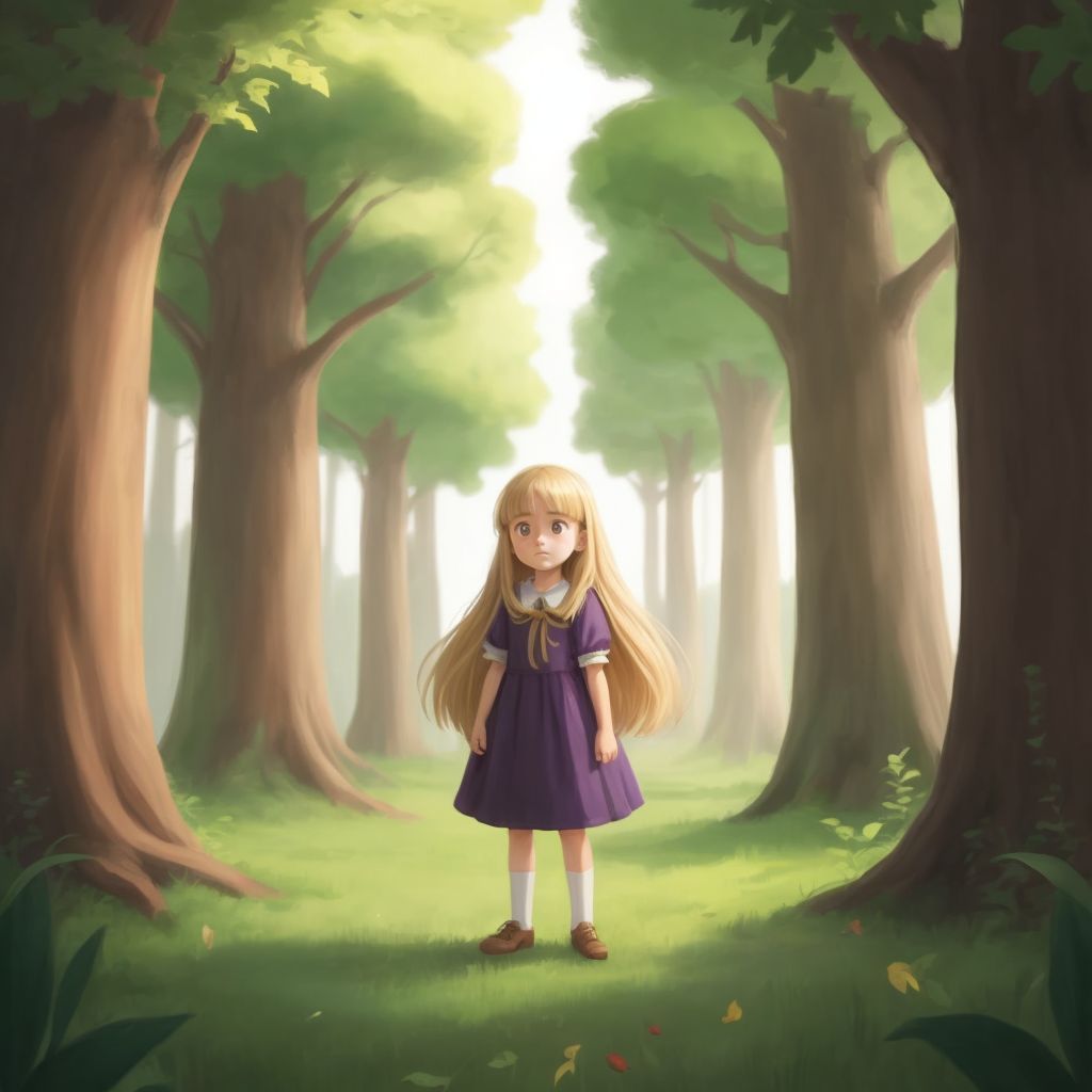 Gracie standing alone among towering trees, a look of fear on her face